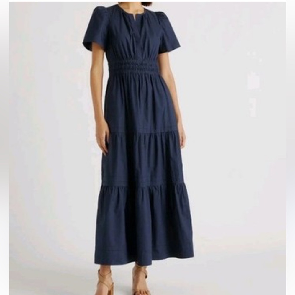 Quince Navy Blue Tiered Maxi Dress